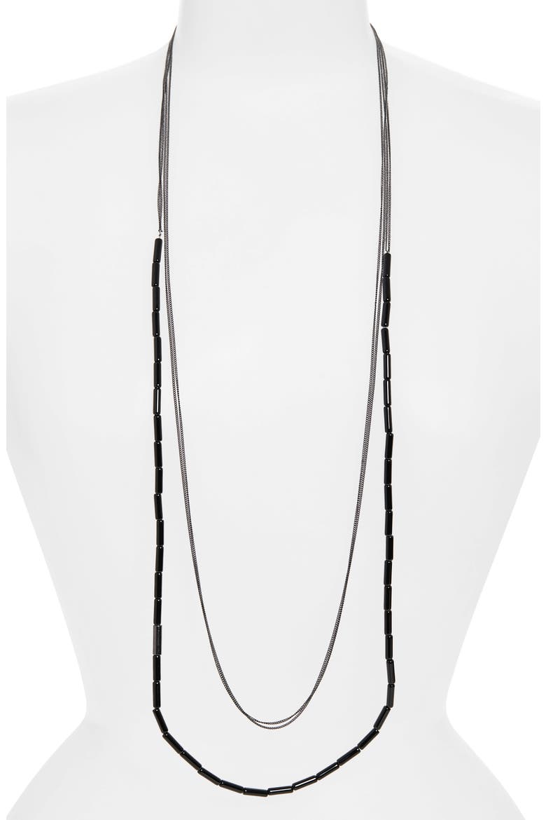 Faceted Bead Long Station Necklace, Alternate, color, JET/ HEMATITE