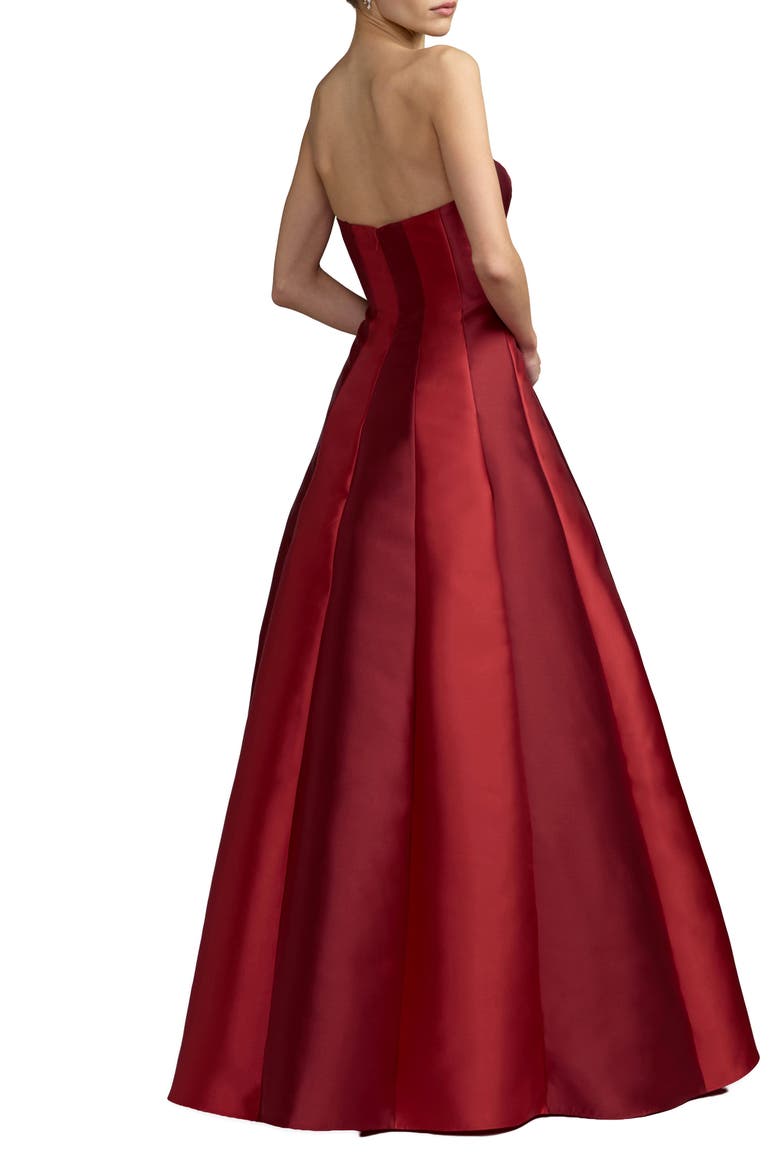Strapless Paneled Mikado Ballgown, Alternate, color, Wine Multi