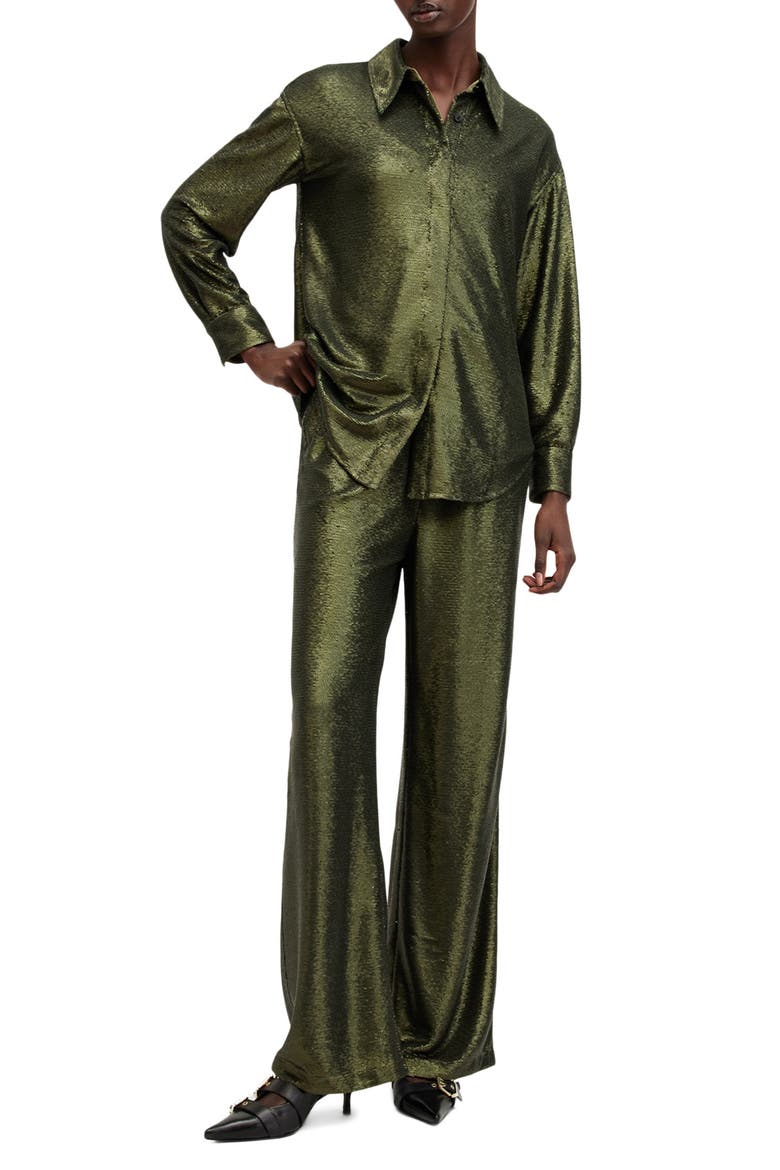 Charli Sequin Relaxed Fit Button-Up Shirt, Alternate, color, OLIVE GREEN