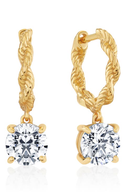 Brilliant Cut Cubic Zirconia Drop Twisted Huggie Hoop Earrings