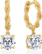 Crislu Brilliant Cut Cubic Zirconia Drop Twisted Huggie Hoop Earrings