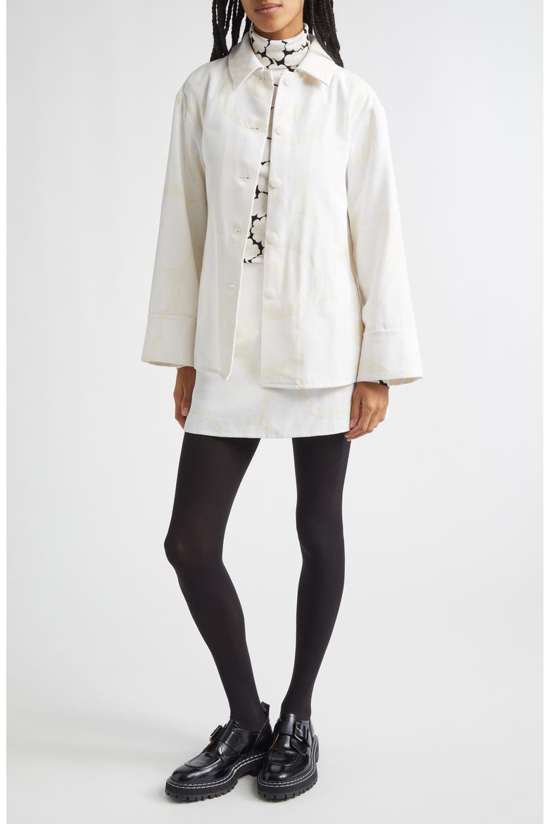 Ladonta Unikko Jacquard Oversize Faille Shirt Jacket, Alternate, color, WHITE LIGHT GREY