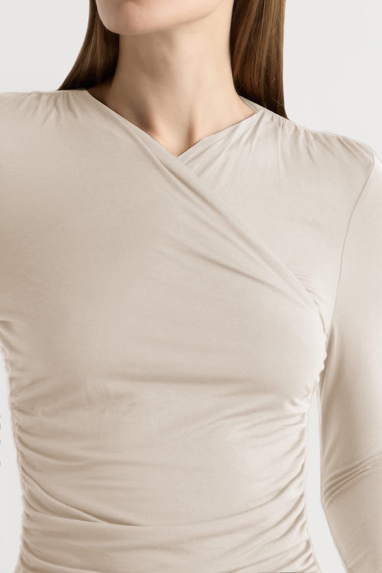 Lilou Wrap-Neck Long-Sleeve Tee, Alternate, color, Pampas