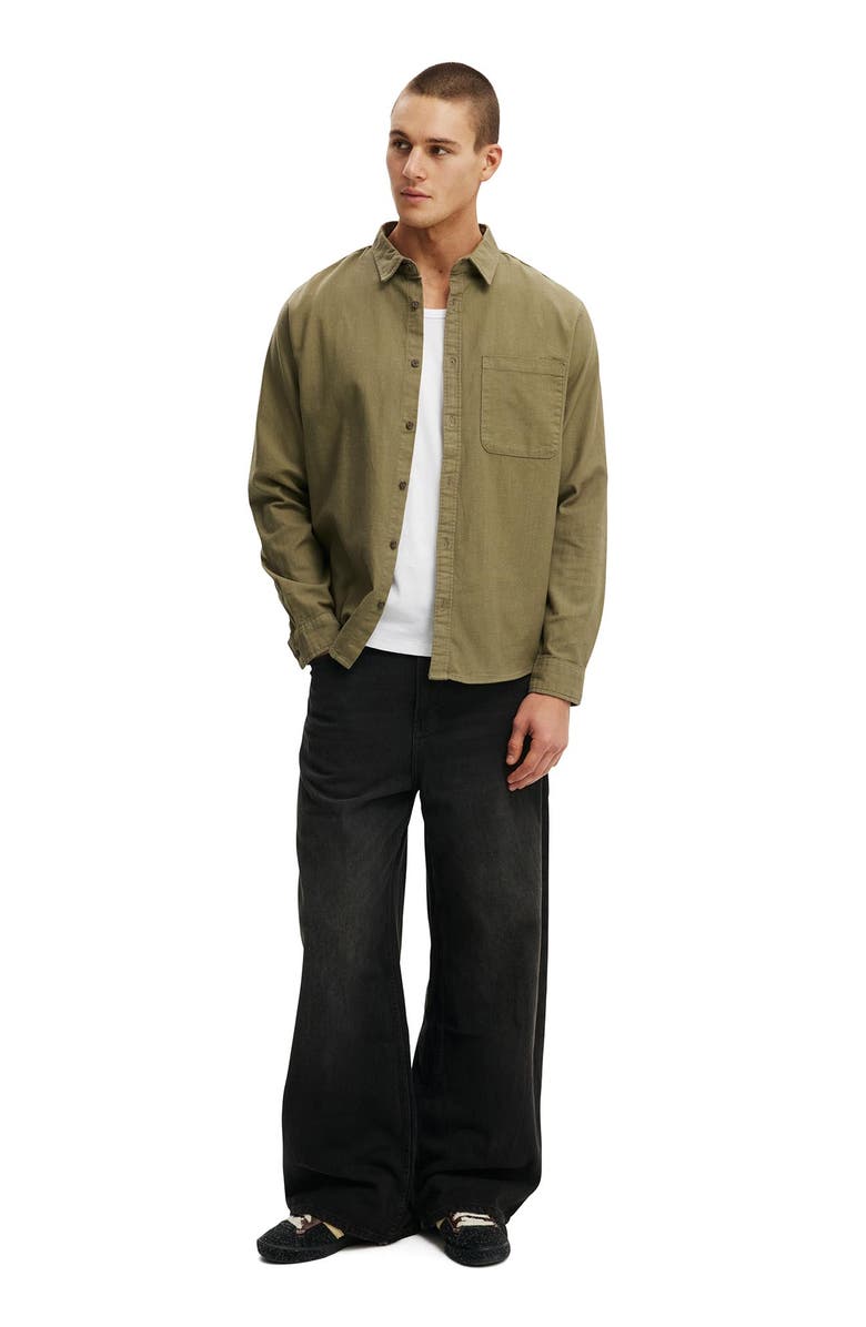 Cotton On Men's Lewis Long Sleeve Shirt, Alternate, color, Washed Khaki