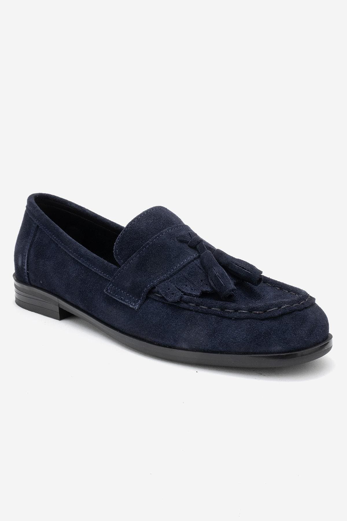 Lupen Leather Tassel Loafer, Alternate, color, Navy Suede