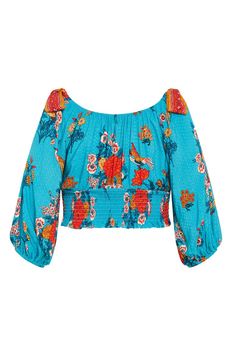 City Chic Venice Floral Print Smocked Waist Crop Top, Alternate, color, 