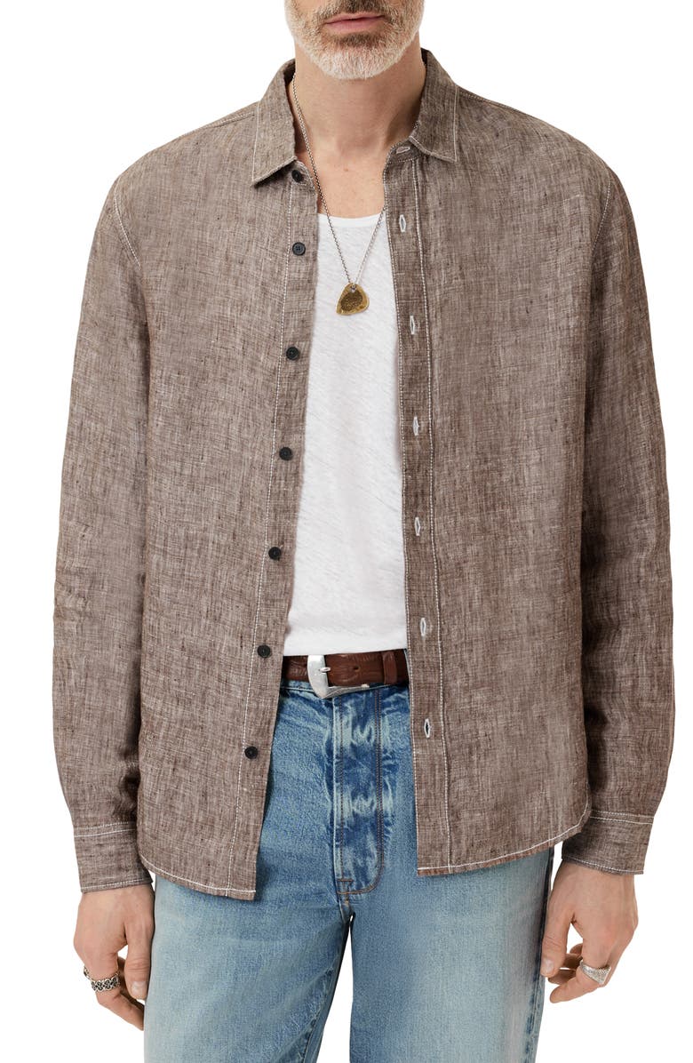 John Varvatos Ben Linen Button-Up Shirt, Alternate, color, Earth Brown