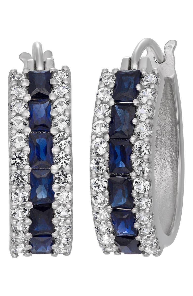 FUZION CREATIONS Stone & White Sapphire Hoop Earrings, Main, color, Sapphire