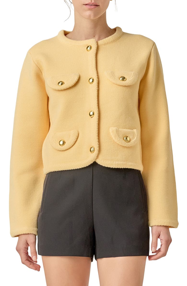English Factory Round Hem Cardigan, Main, color, Butter Yellow