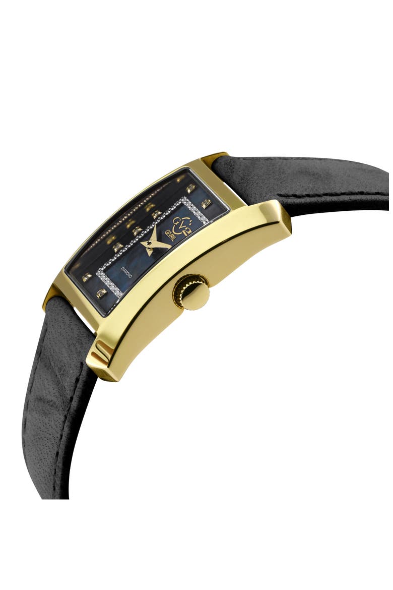 Luino Diamond Embellished Leather Strap Watch, 23mm x 29mm - 0.084 ctw., Alternate, color, BLACK
