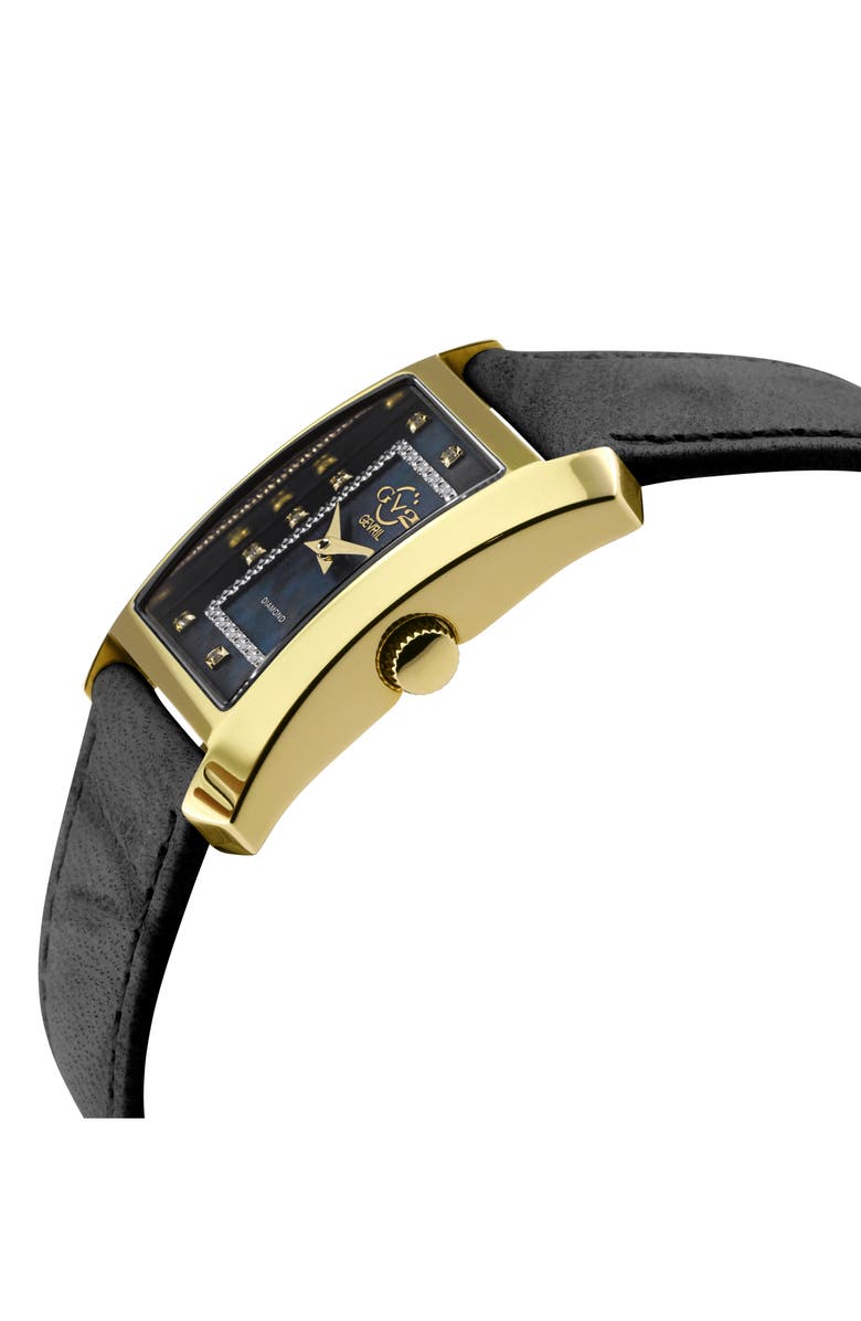GV2 Luino Diamond Embellished Leather Strap Watch, 23mm x 29mm - 0.084 ctw., Alternate, color, Black