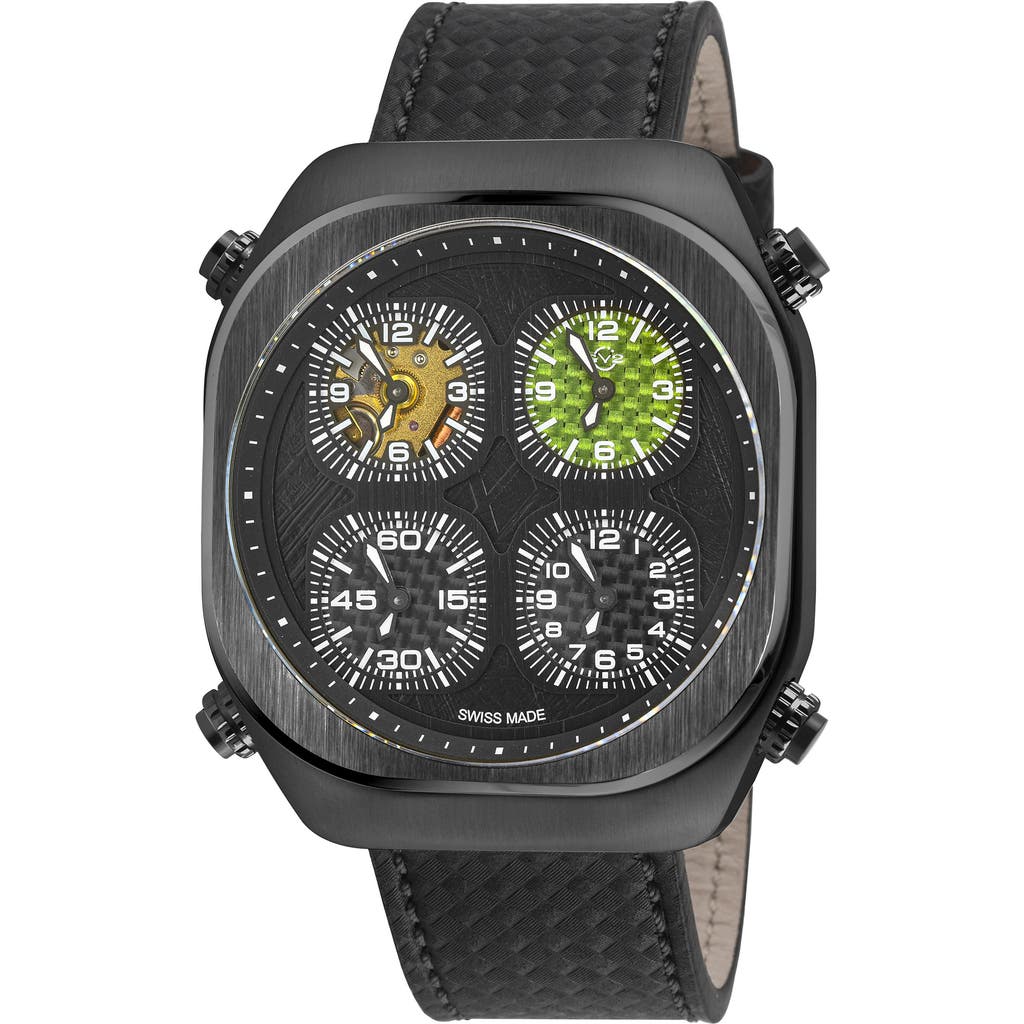 Gv2 Quattro Zone Leather Strap Watch, 54mm In Black