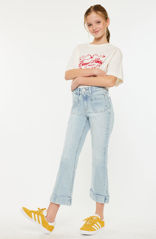 Kancan Evie High Rise Cropped Flare Jeans In Blue