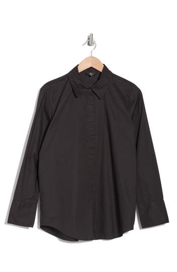 7 For All Mankind Classic Button Front Shirt In Black