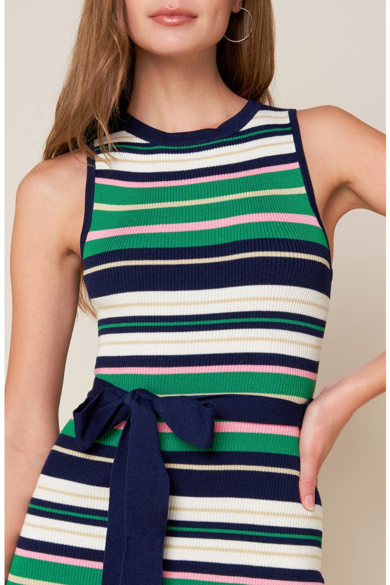 Striped Tie Waist Sweater Dress, Alternate, color, NAVY/ GREEN