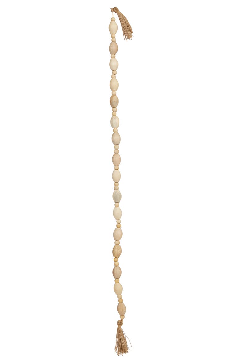 60"L Mango Wood Bead Garland with Jute Tassels, Main, color, Off-White