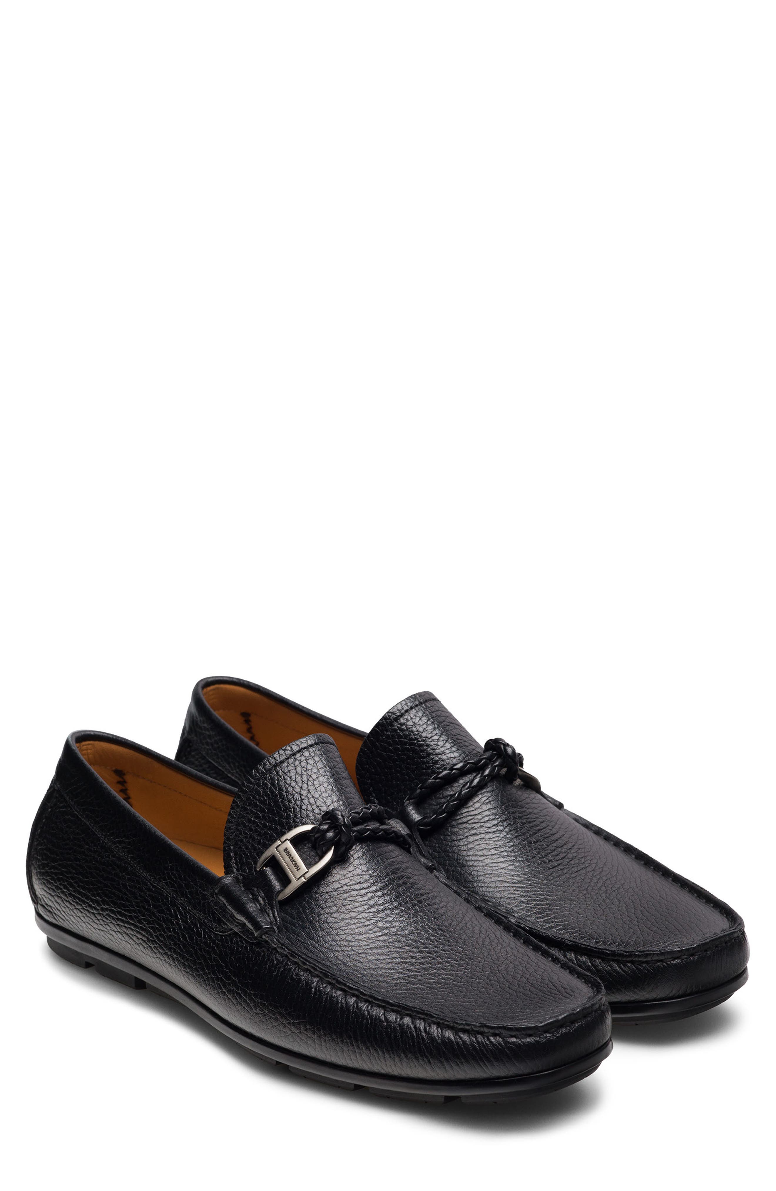 Magnanni Monterey Braid Bit Loafer, Main, color, Tumbled Black