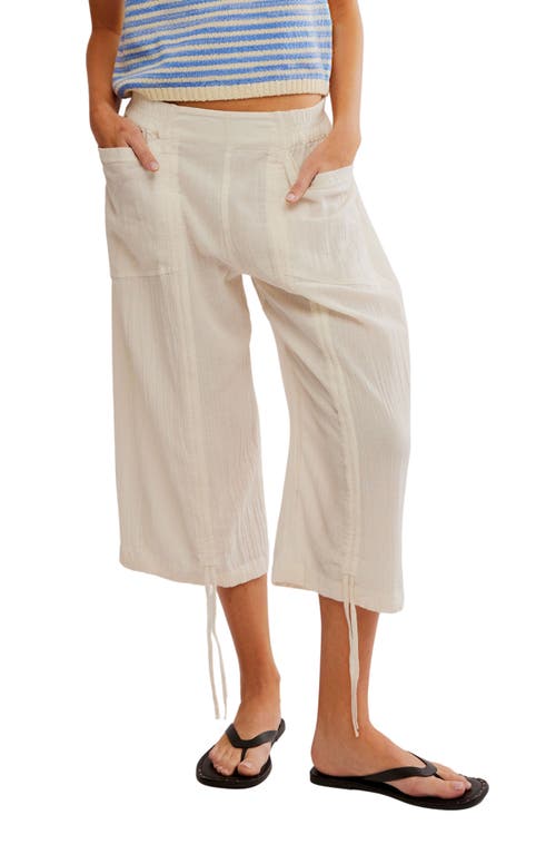 Shop Free People Gianna Ruched Cotton Capri Pants In Optic White