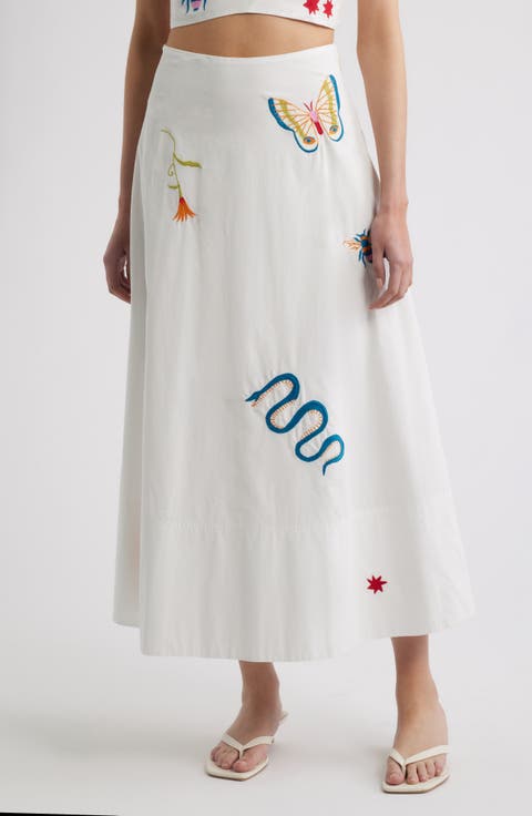 Eden Embroidered Organic Cotton Maxi Skirt