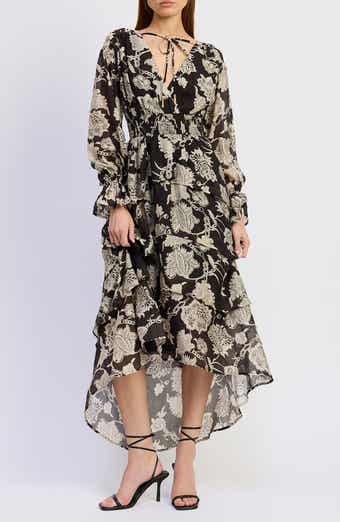 En Saison Elisabet Ruffle Long Sleeve High-Low Maxi Dress