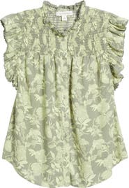 Treasure & Bond Smocked Yoke Linen Blend Shirt