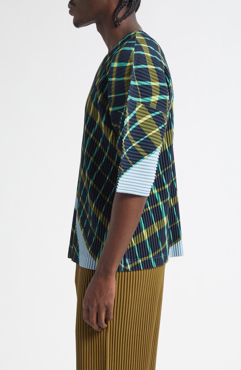 Homme Plissé Issey Miyake Windswept Plaid Pleated Top, Alternate, color, Blue Gray