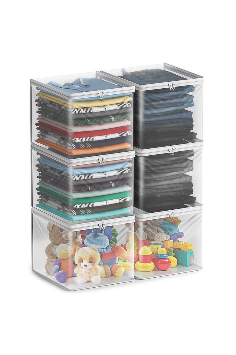 Set of 6 Clear Storage Bins, Alternate, color, CLEAR