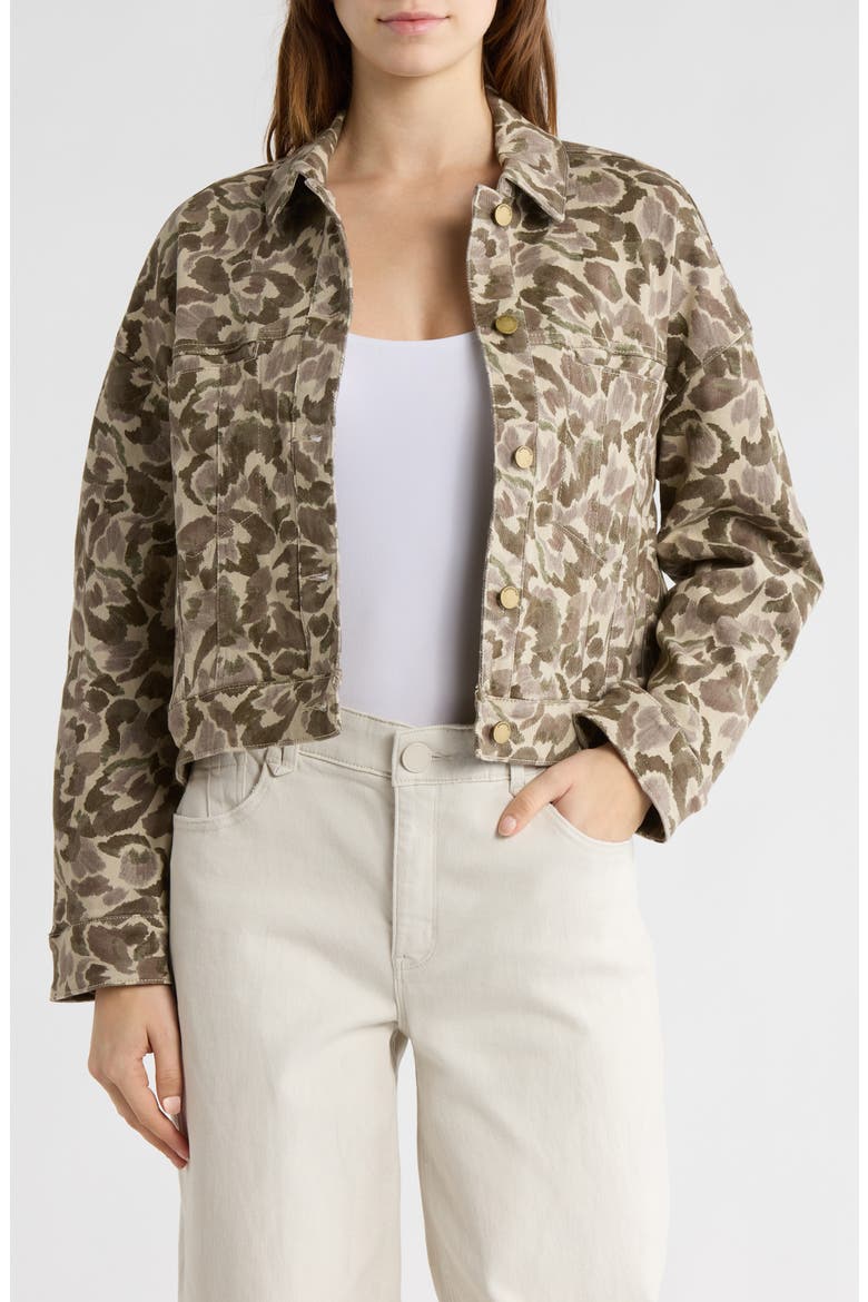 Barrrel Sleeve Printed Hi-lo Jacket, Main, color, FOREST MOSS/ LIGHT KHAKI