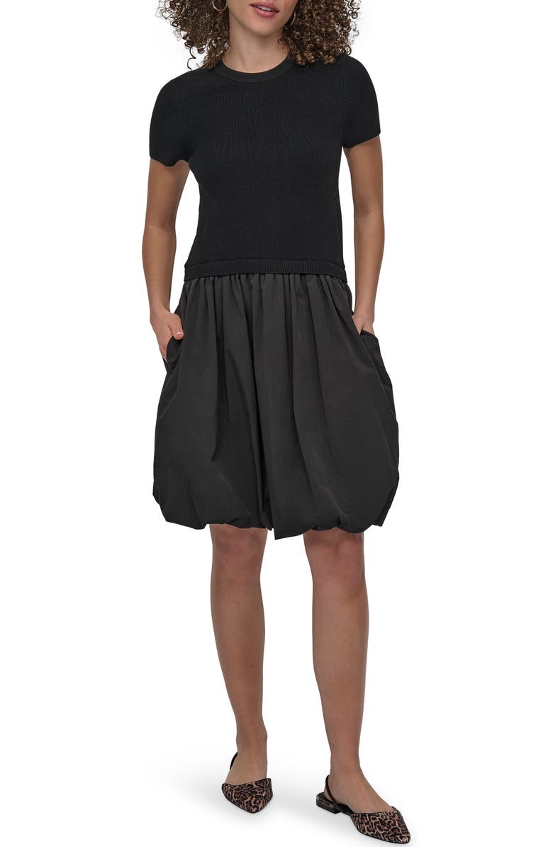 DKNY Short Sleeve Mixed Media Bubble Dress, Main, color, 