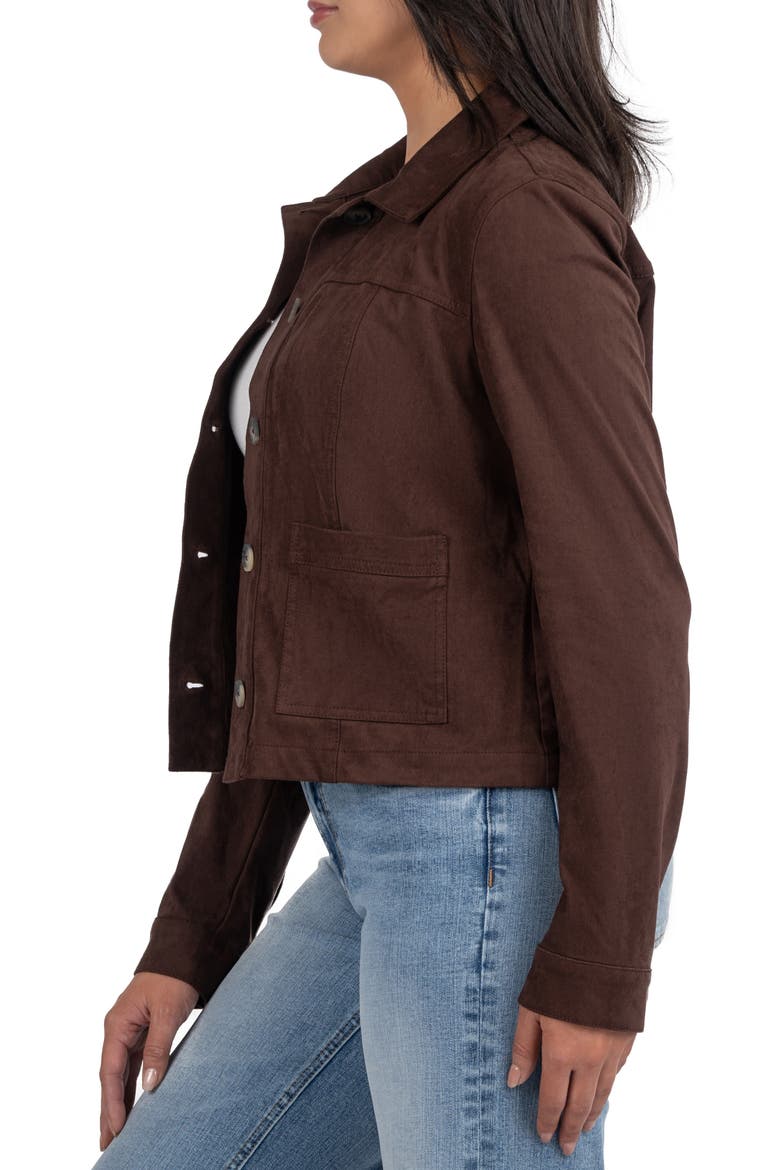 Maddie Faux Suede Trucker Jacket, Alternate, color, CHOCOLATE