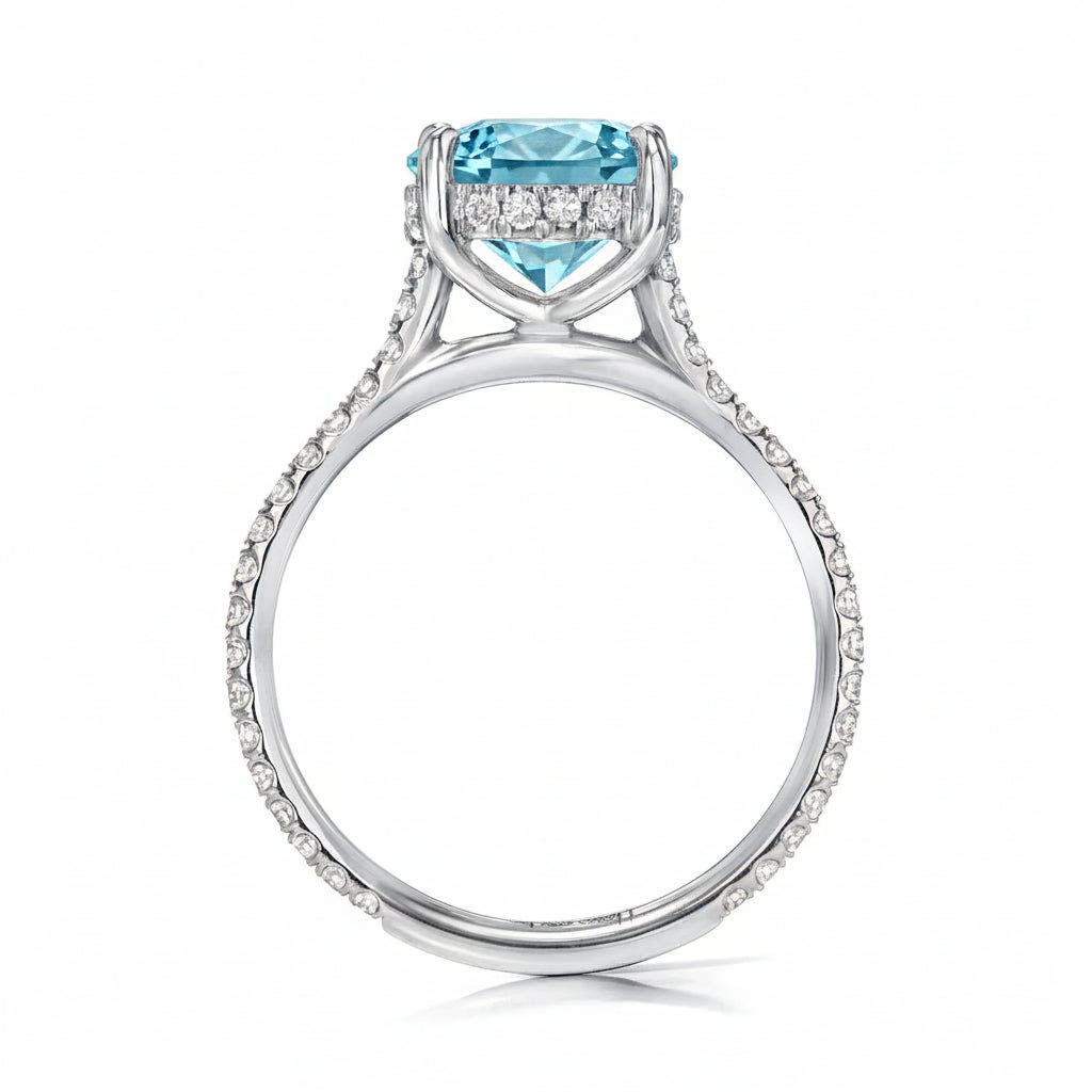 ALLUREZ Round Lab Aquamarine & Diamond Solitaire Ring 14K (Women ...