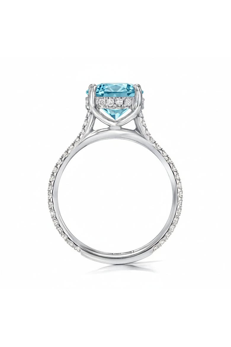 Round Lab Aquamarine & Diamond Solitaire Ring 14K, Alternate, color, 2.82ct/White Gold