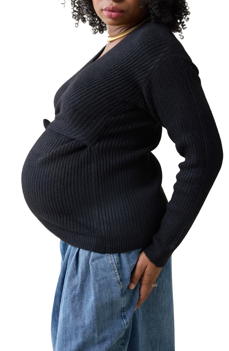Ingrid & Isabel<sup>®</sup> Rib Maternity/Nursing Wrap Sweater, Alternate, color, Black