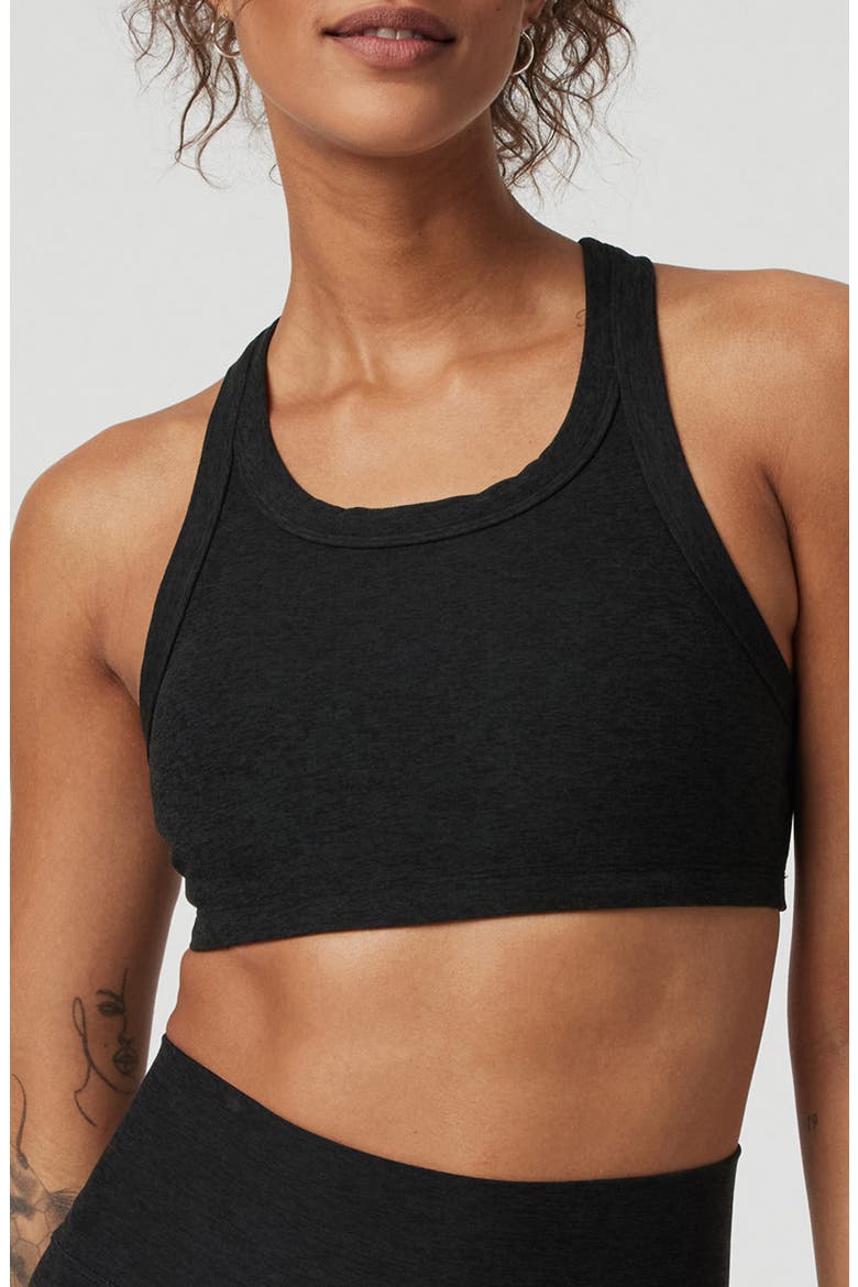 Elevation Racerback Sports Bra, Main, color, BLACK HEATHER
