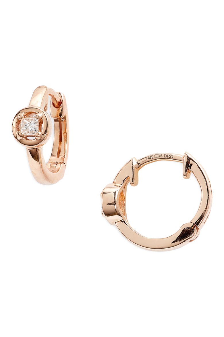 Millie Ryan Bezeled Diamond Halo Huggie Earrings, Main, color, ROSE GOLD/ DIAMOND