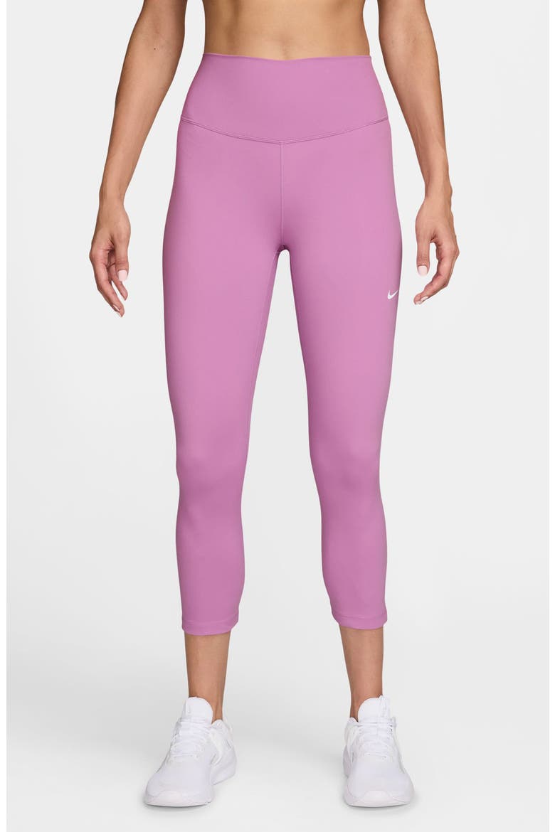 Dri-FIT One High Waist Crop Leggings, Main, color, MAGENTA /WHITE