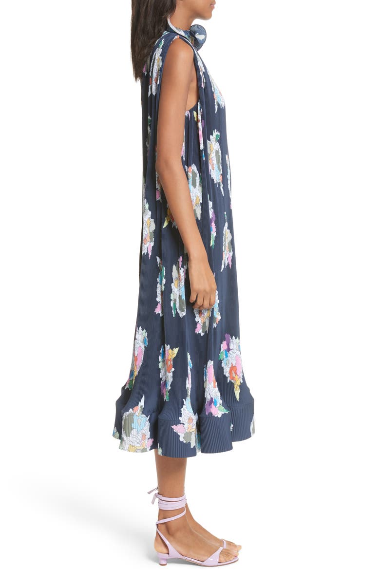 Asymmetrical Belted Floral Dress, Alternate, color, NAVY