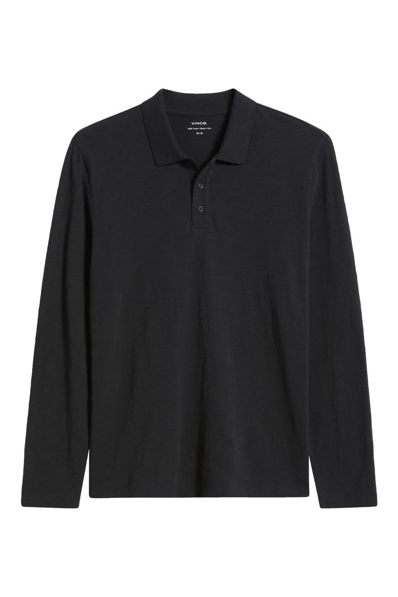 Slub Cotton Long Sleeve Polo, Alternate, color, BLACK