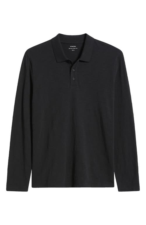 Vince Slub Cotton Long Sleeve Polo In Black