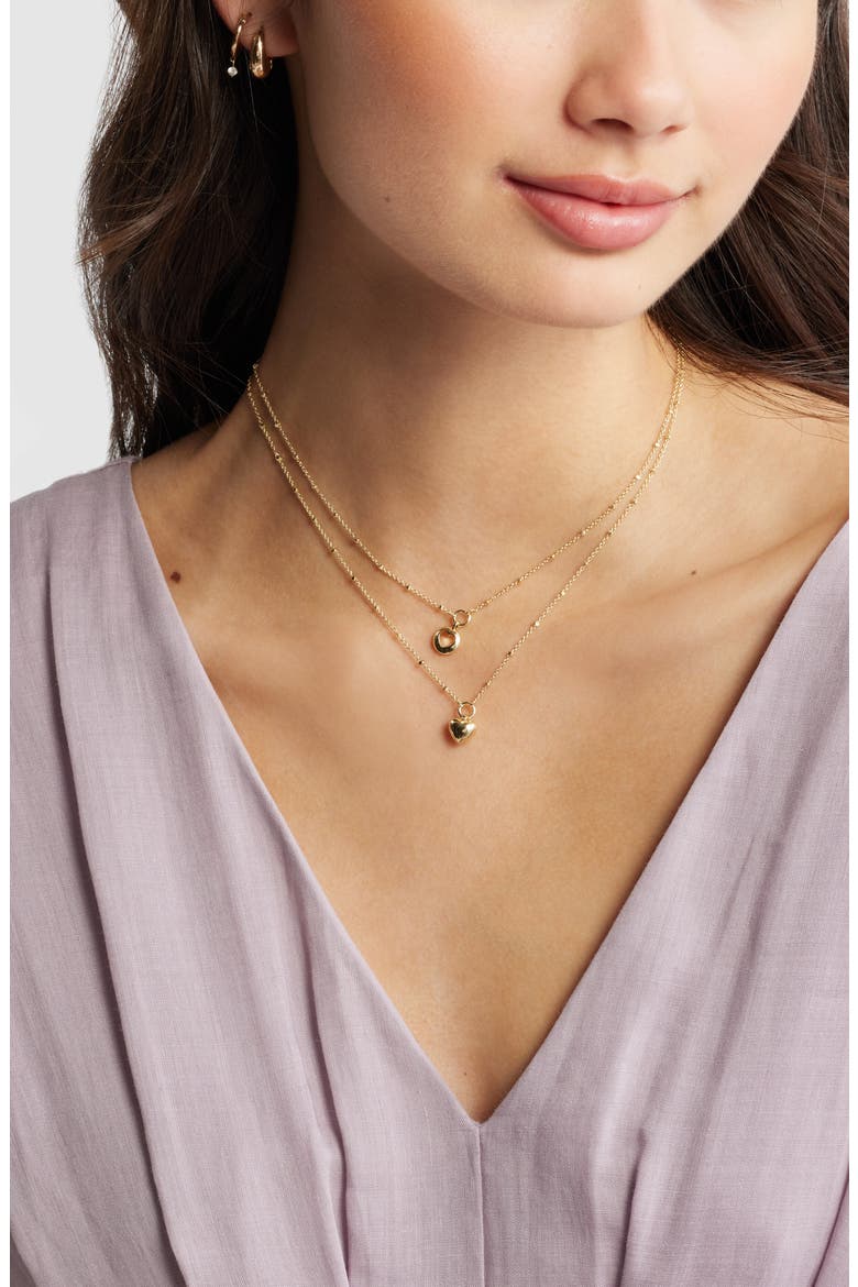 Gift Boxed Set of Two Demi Fine Mommy & Me Puffed Heart Pendant Necklaces, Alternate, color, GOLD