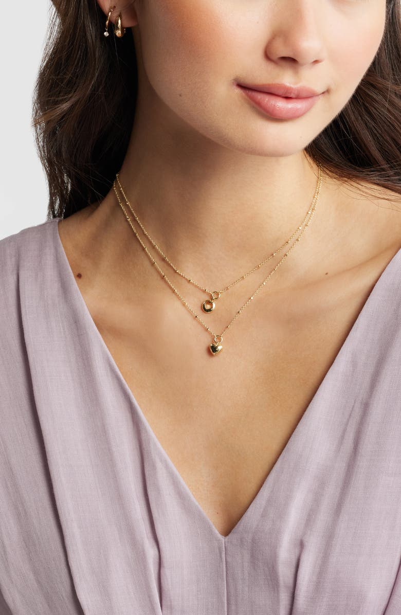 Chelsea28 Set of Two Demi Fine Mommy & Me Puffed Heart Pendant Necklaces, Alternate, color, Gold