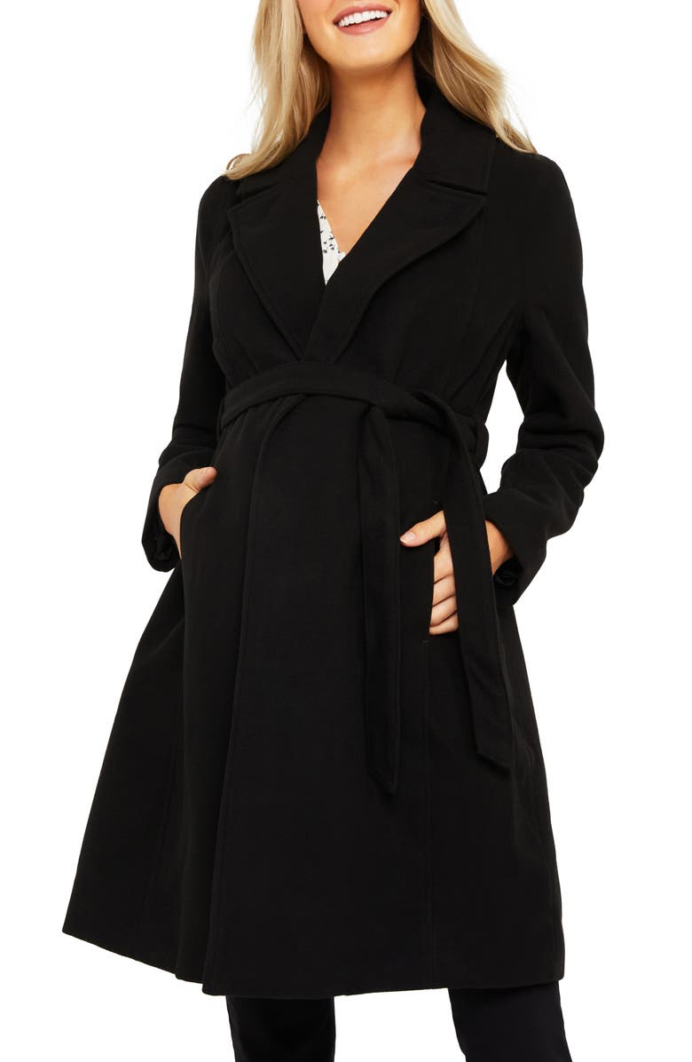 MOTHERHOOD MATERNITY Belted Maternity Wrap Coat, Main, color, 