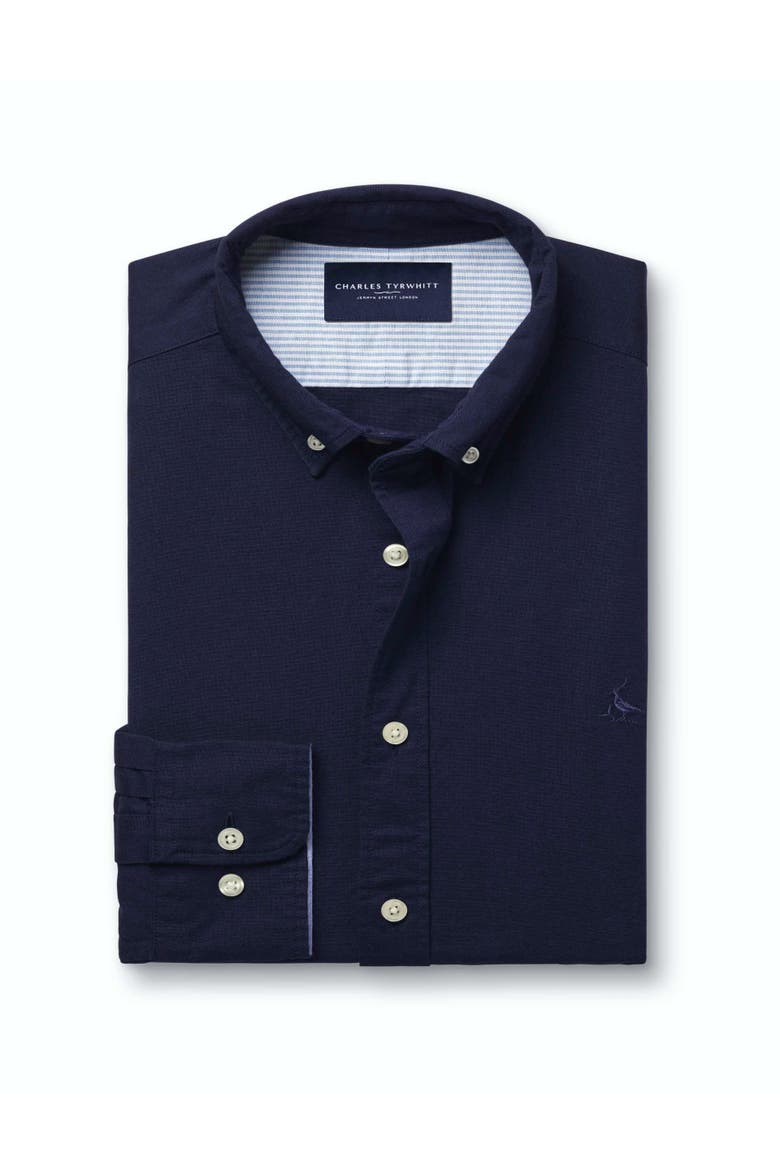 Plain button-down stretch washed Oxford shirt, Alternate, color, Ink Blue