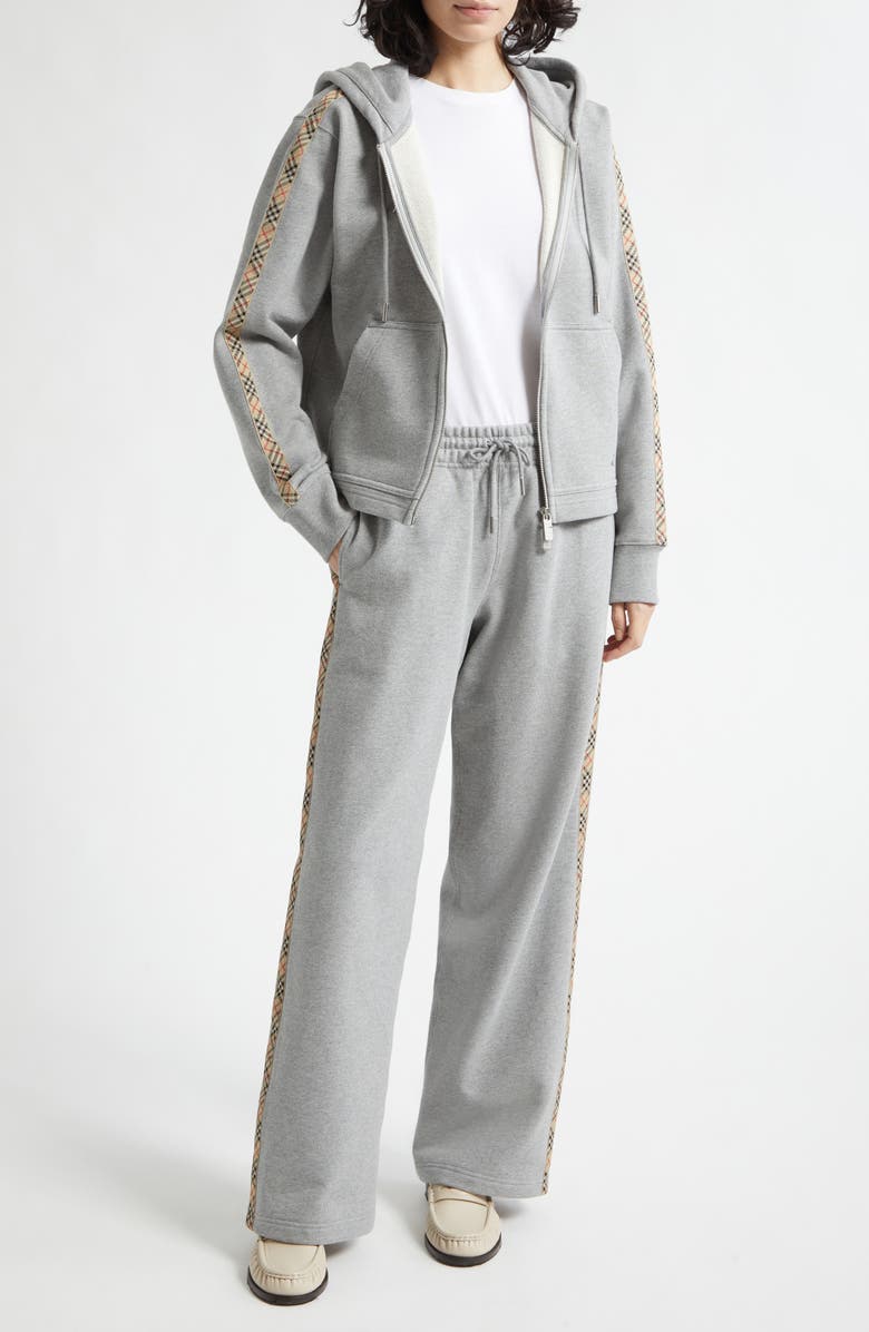 Burberry Jodie Check Tape French Terry Sweatpants, Alternate, color, Pale Grey Melange