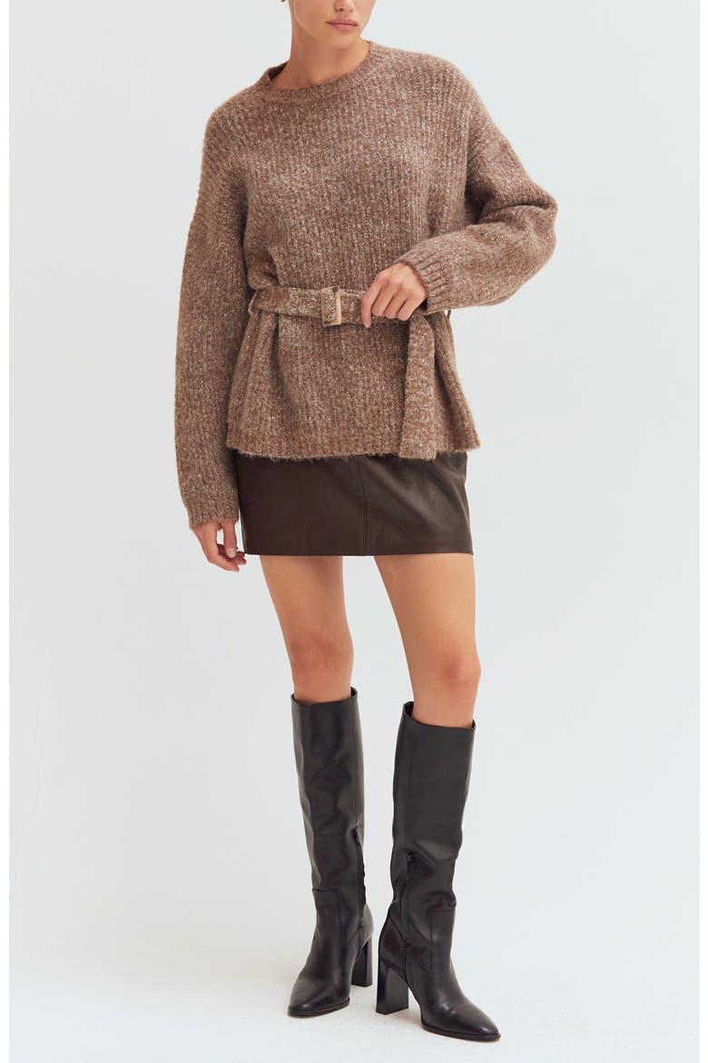 Belted Tunic Sweater, Alternate, color, Brown