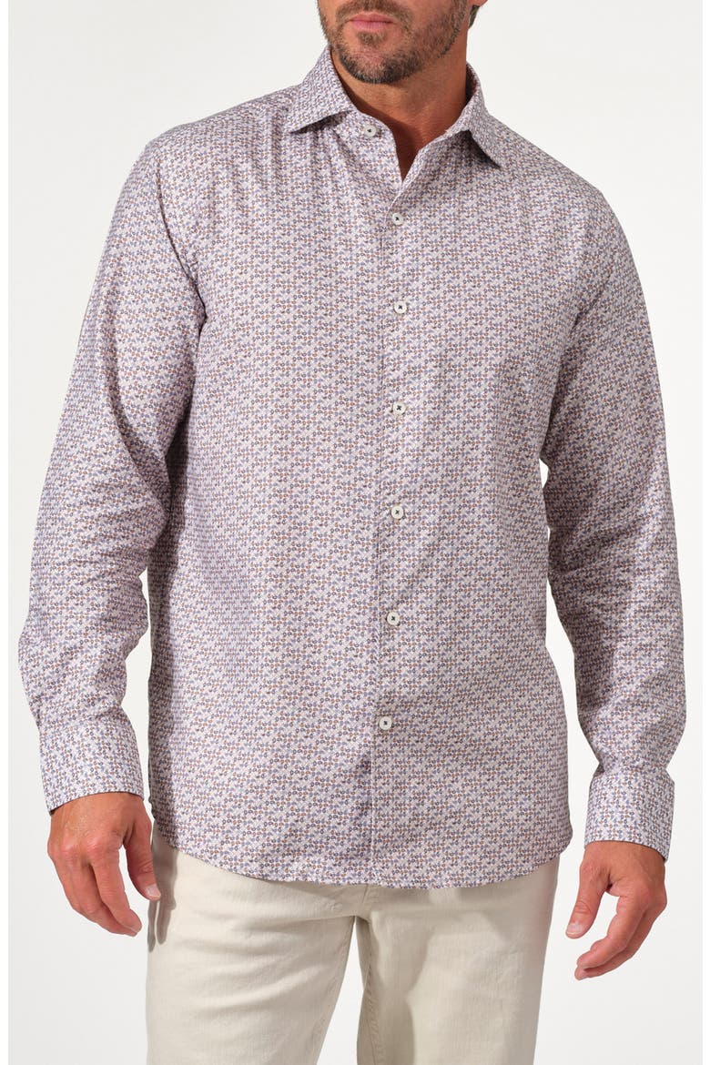 Mosaic Cotton Button-Up Shirt, Main, color, BROWN