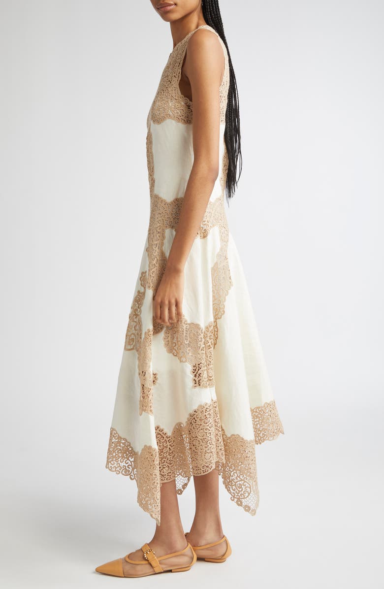 Ulla Johnson Arlette Lace Detail Handkerchief Hem Linen Dress, Alternate, color,