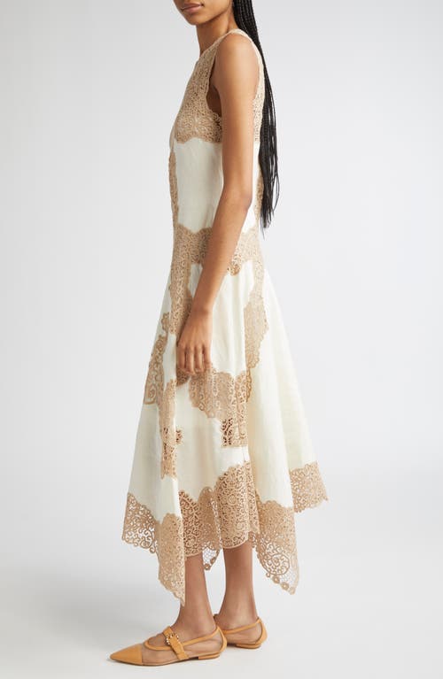 Ulla Johnson Arlette Lace Detail Handkerchief Hem Linen Dress In Neutral