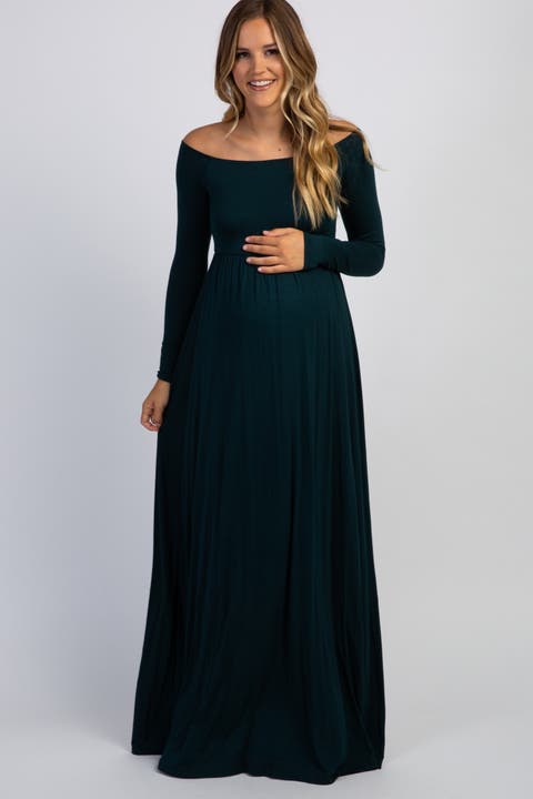 Ivory Solid Off Shoulder Maxi Dress