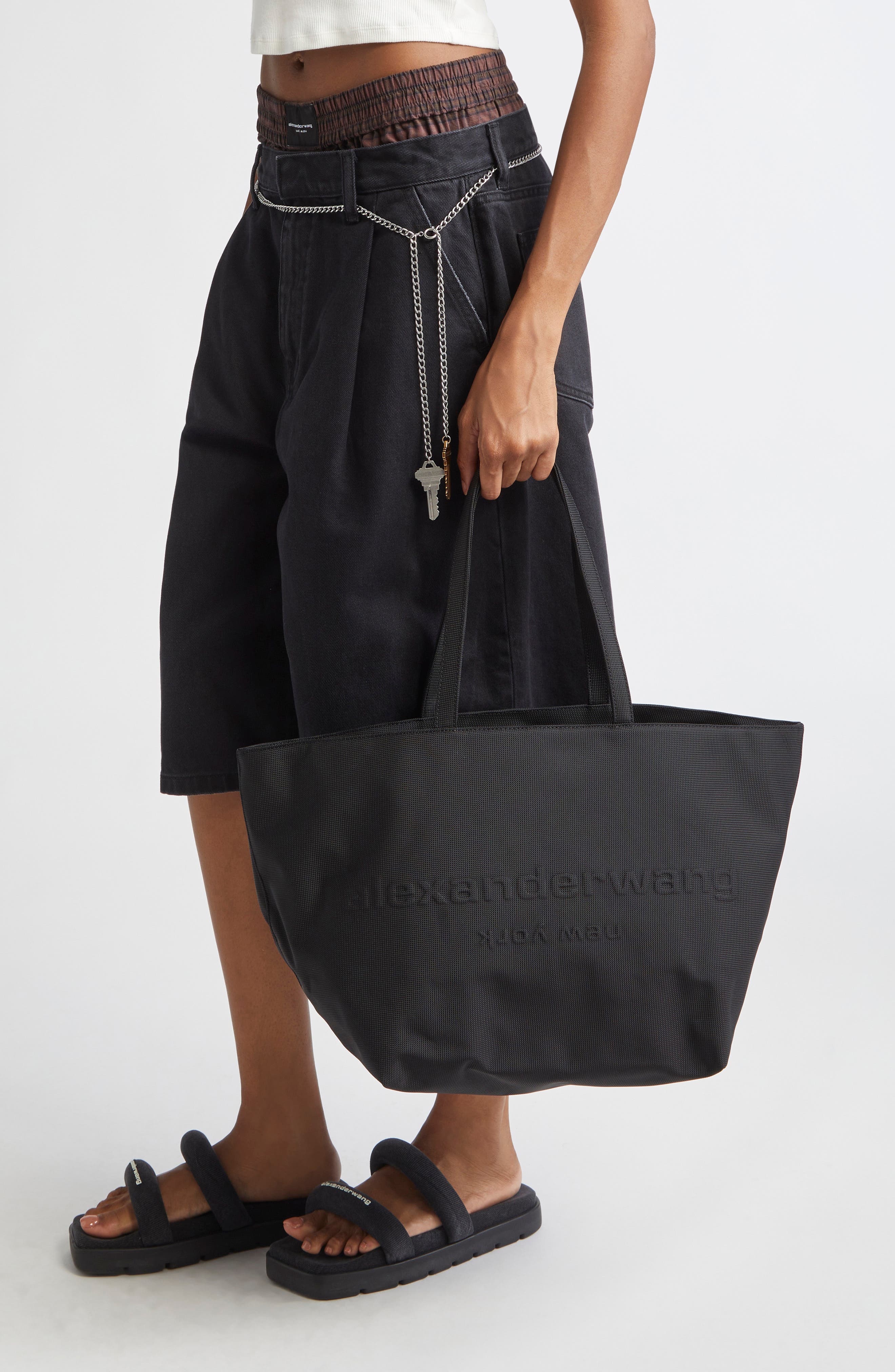 Alexander Wang Punch Nylon Canvas Tote, Alternate, color, Black